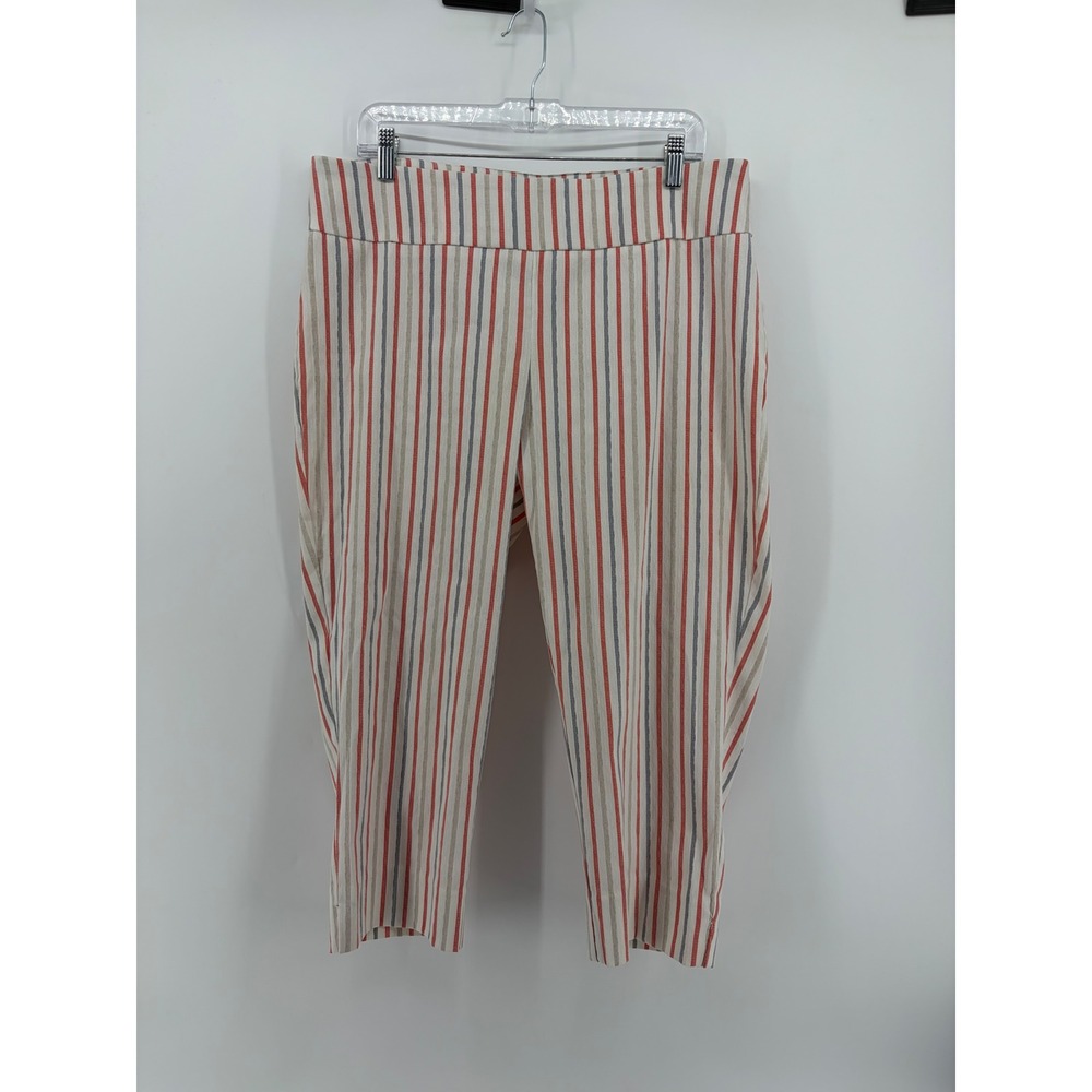 Zac & Rachel Womens 16 White Red Blue Striped Cropped Pull On Pants Stretch
